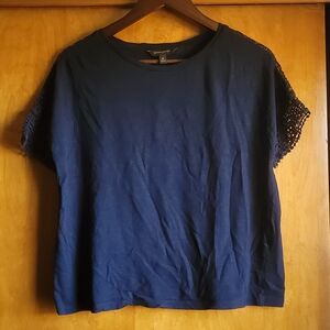 Banana Republic Navy Top with Crochet Sleeves